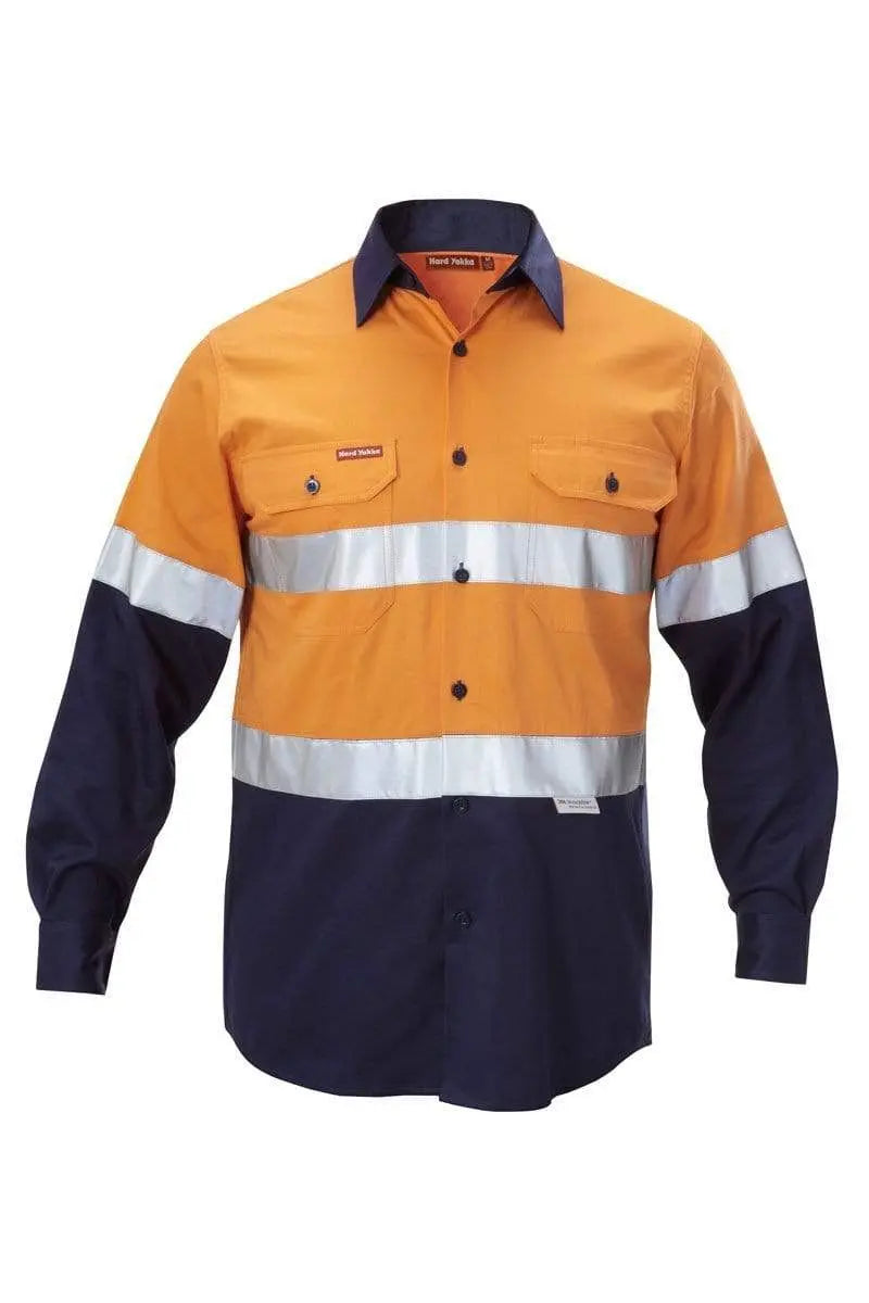 Hard Yakka Two Toned Reflective Taped Shirt Y07990 Work Wear Hard Yakka Orange/Navy (ONA) S